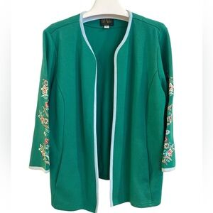 Women’s Bob Mackie Green Embroidered Open Front Cardigan, Size XL